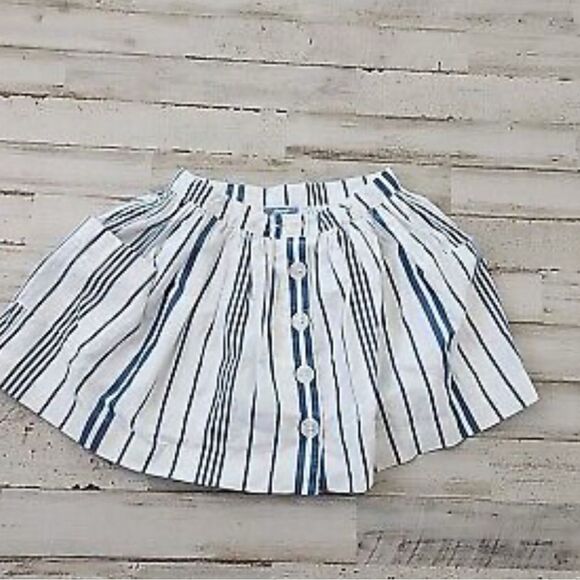 Jacadi Paris Skirt Girls 12A White Blue Stripe Lined‎ Button Front Pockets boho - Picture 1 of 6